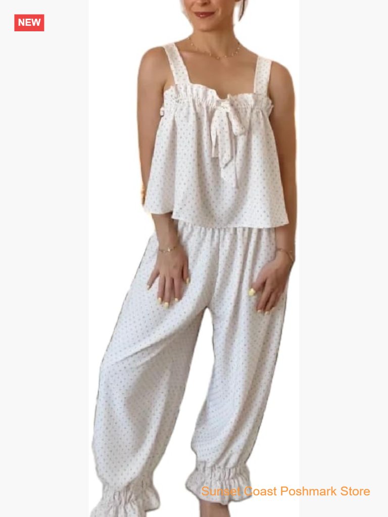 Polka Dots Cami Top And Long Pants Pajama Set 2 Piece Sleepwear Loungewear